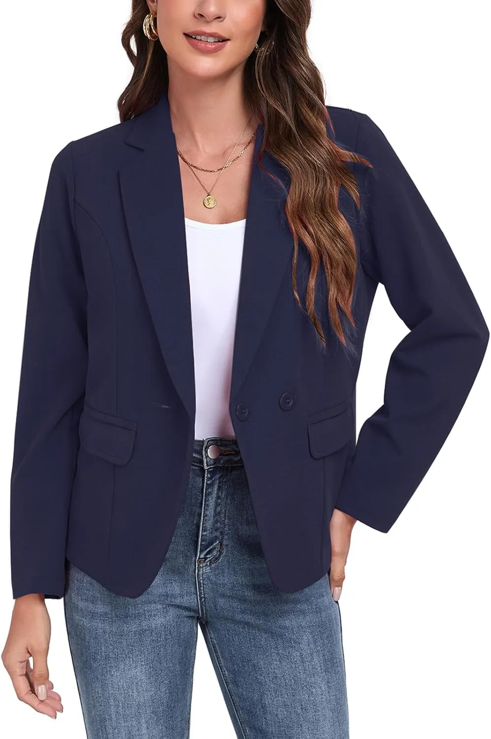 Womens Blazers Casual Long Sleeve Lapel Button Work Office Blazer Jackets with Pockets 2025, S-2XL