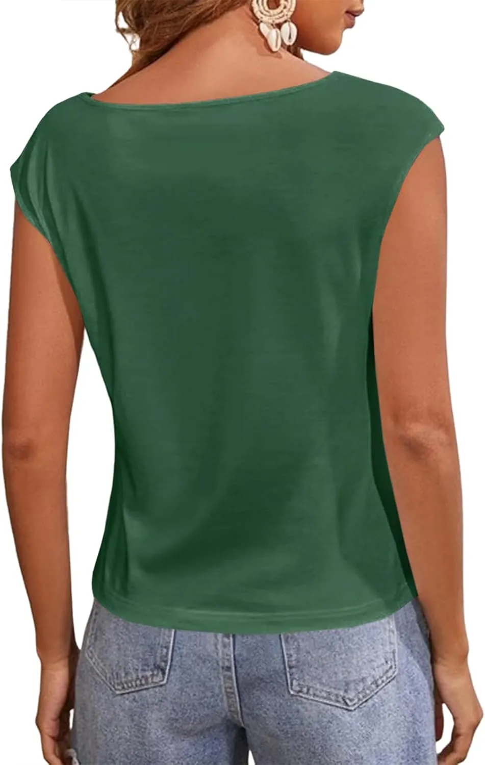 Women's Cap Sleeve Scoop Neck T Shirt Casual Solid Color Basic Tee Shirts Blouses Tank Tops
