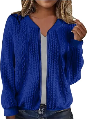 Women's Cardigan Zip Up Cable Knit Long Sleeve Trendy Y2K Sweater Jacket Crewneck Casual Teen Girls Coat 2024 Fall