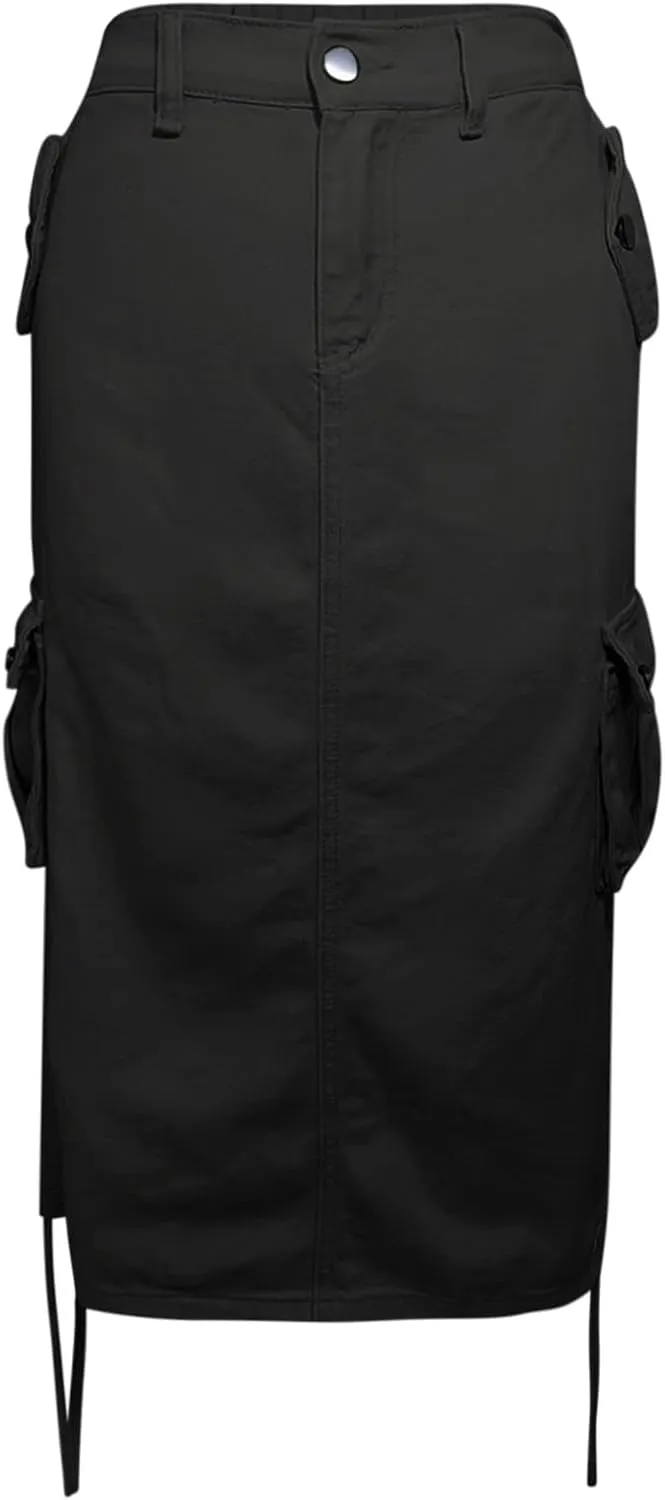 Womens Cargo Skirts Skirts for Women Plus Size Maxi Skirt Drawstring Ruched Streetwear with Pockets Tennis Skirt