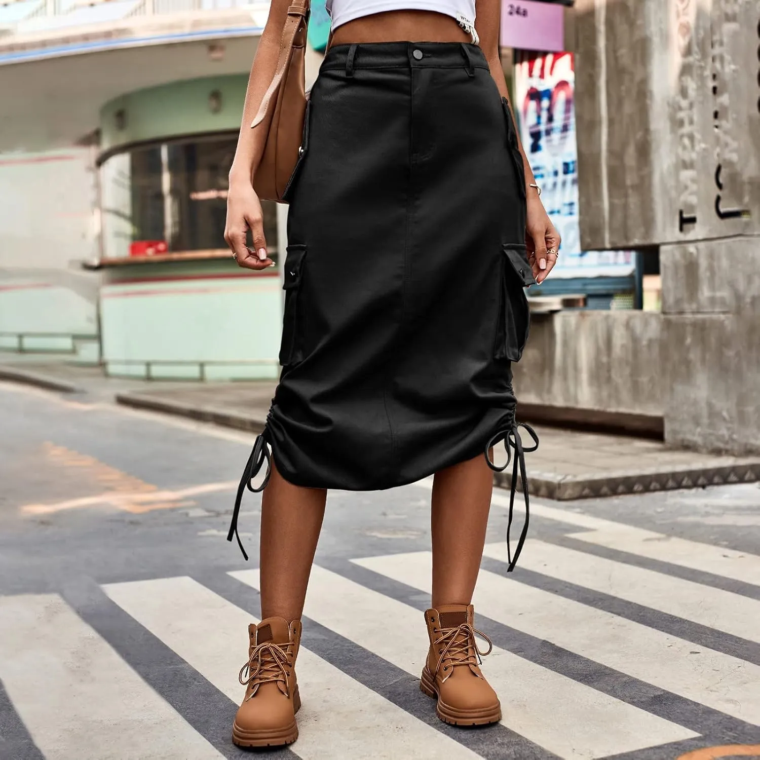 Womens Cargo Skirts Skirts for Women Plus Size Maxi Skirt Drawstring Ruched Streetwear with Pockets Tennis Skirt