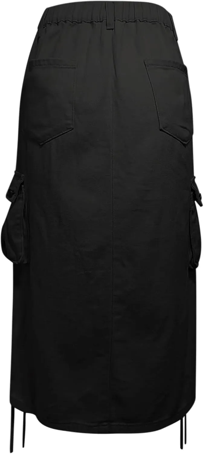 Womens Cargo Skirts Skirts for Women Plus Size Maxi Skirt Drawstring Ruched Streetwear with Pockets Tennis Skirt