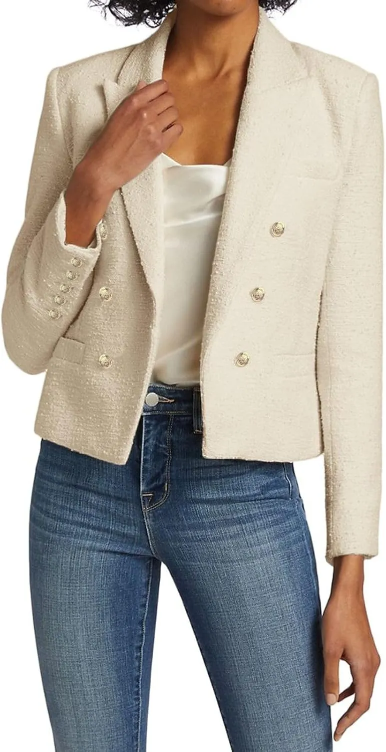 Womens' Casual Blazer 2024 New Spring Cropped Elegant Ladies Lightweight Open Front Work Office Business Pocket Jacket