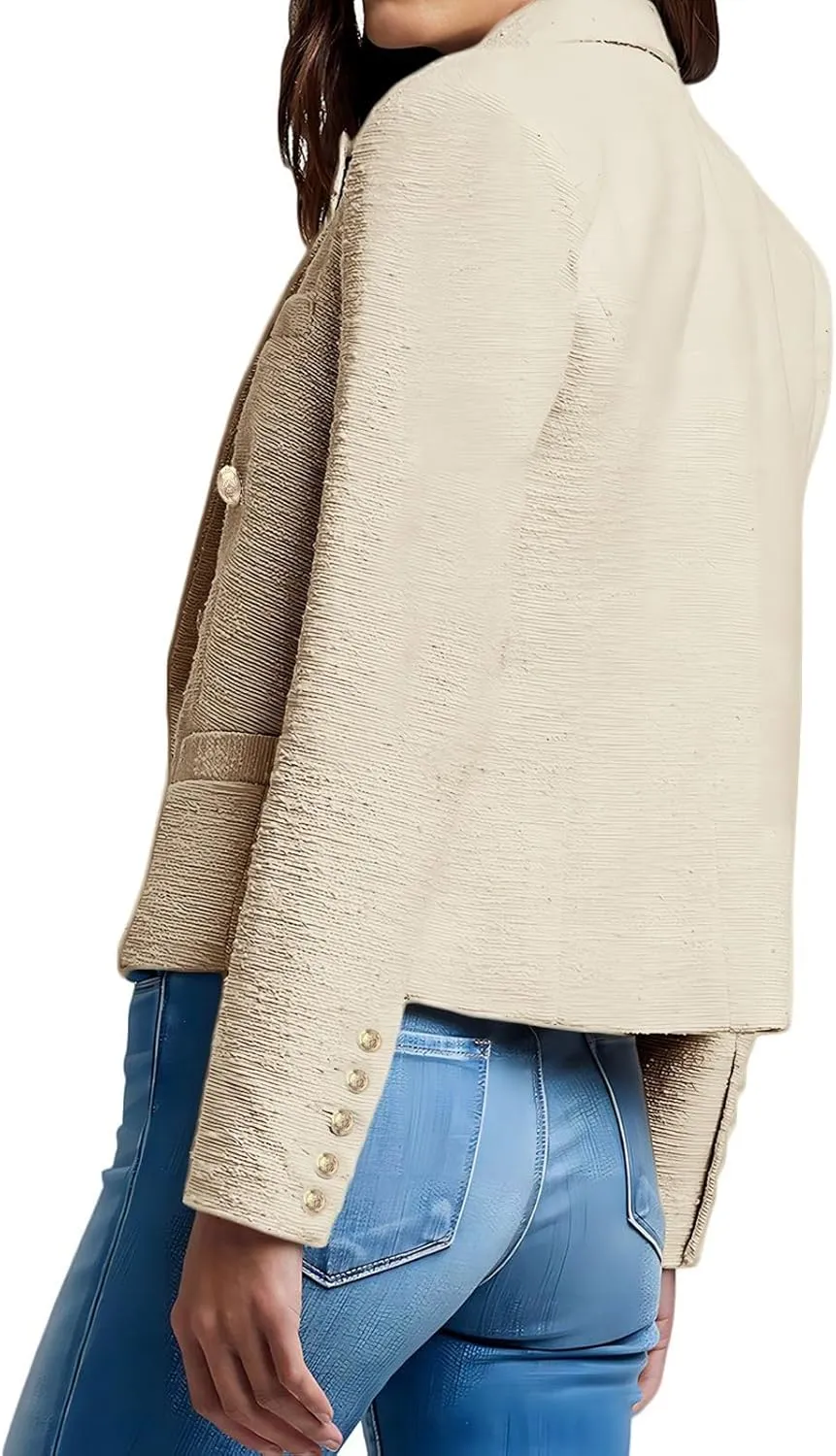 Womens' Casual Blazer 2024 New Spring Cropped Elegant Ladies Lightweight Open Front Work Office Business Pocket Jacket