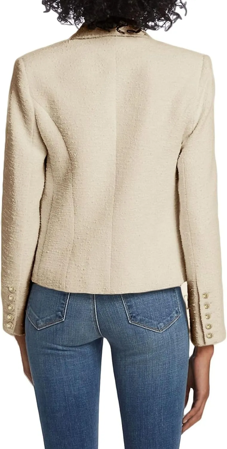 Womens' Casual Blazer 2024 New Spring Cropped Elegant Ladies Lightweight Open Front Work Office Business Pocket Jacket