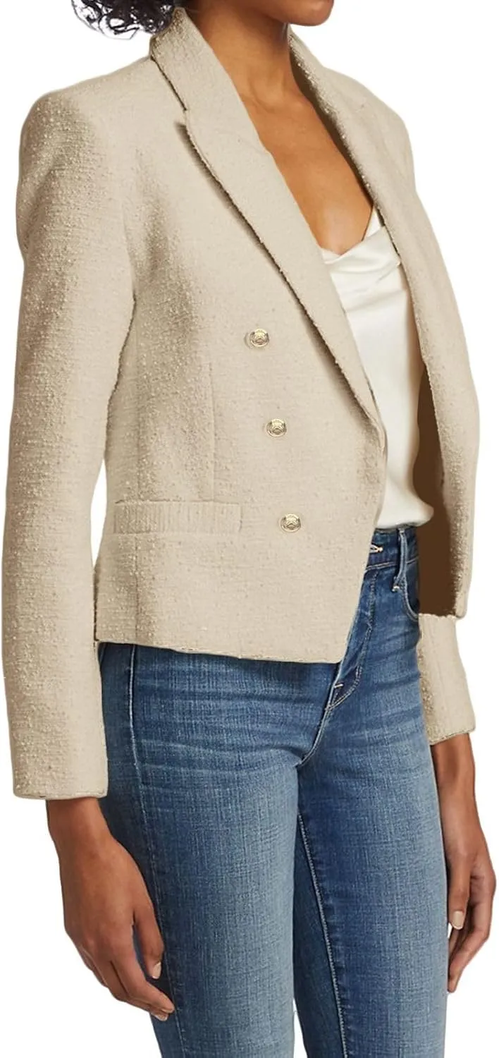 Womens' Casual Blazer 2024 New Spring Cropped Elegant Ladies Lightweight Open Front Work Office Business Pocket Jacket