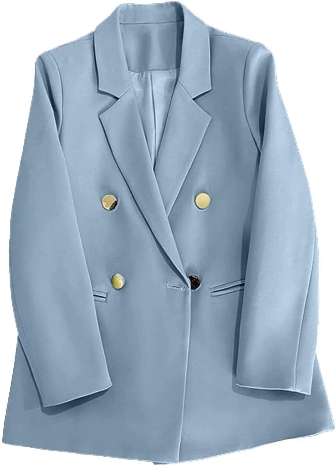 Womens Casual Blazer Jacket Slim Fit Simple Double Breasted Blazers Notched Collar Long Sleeve Work Office Jackets
