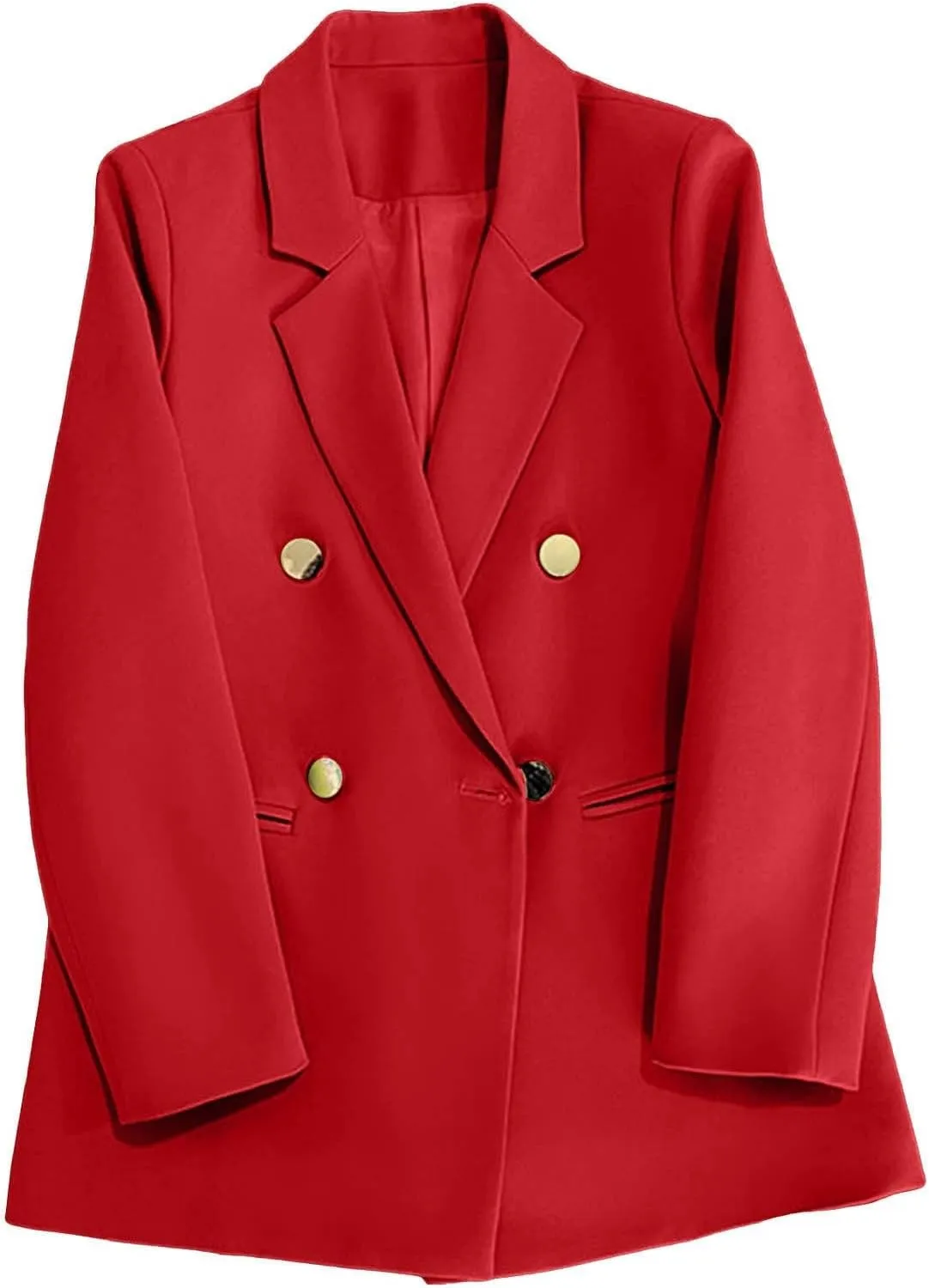 Womens Casual Blazer Jacket Slim Fit Simple Double Breasted Blazers Notched Collar Long Sleeve Work Office Jackets