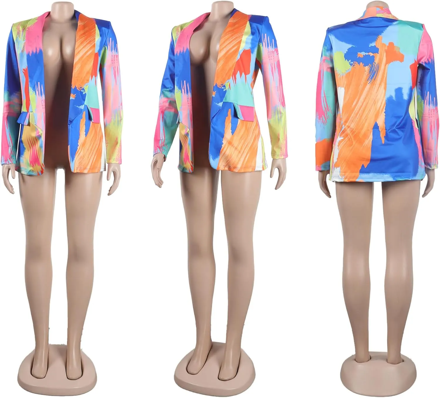 Women's Casual Blazers Jacket Colorful Tie Dye Lapel Open Front Blazer Jacket for Work Office