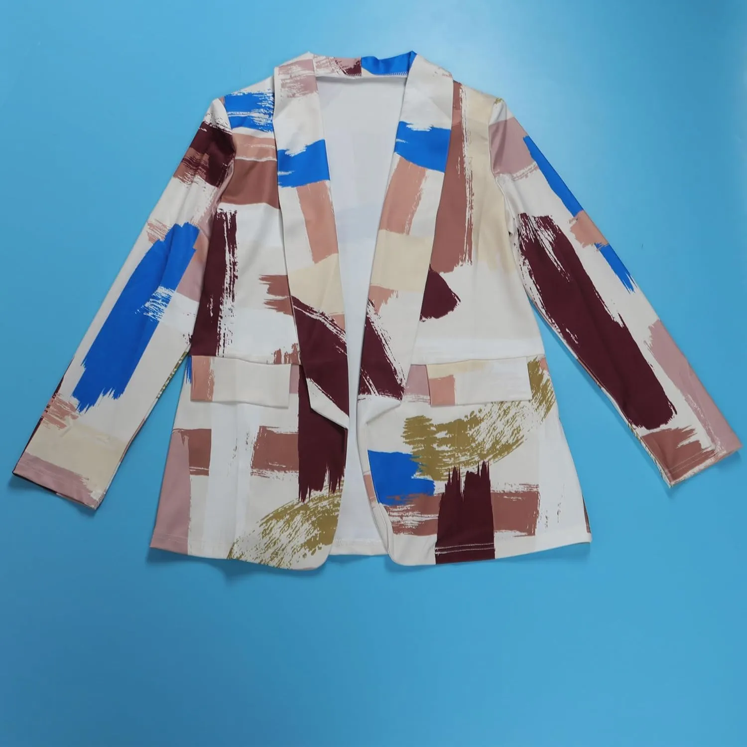Women's Casual Blazers Jacket Colorful Tie Dye Lapel Open Front Blazer Jacket for Work Office