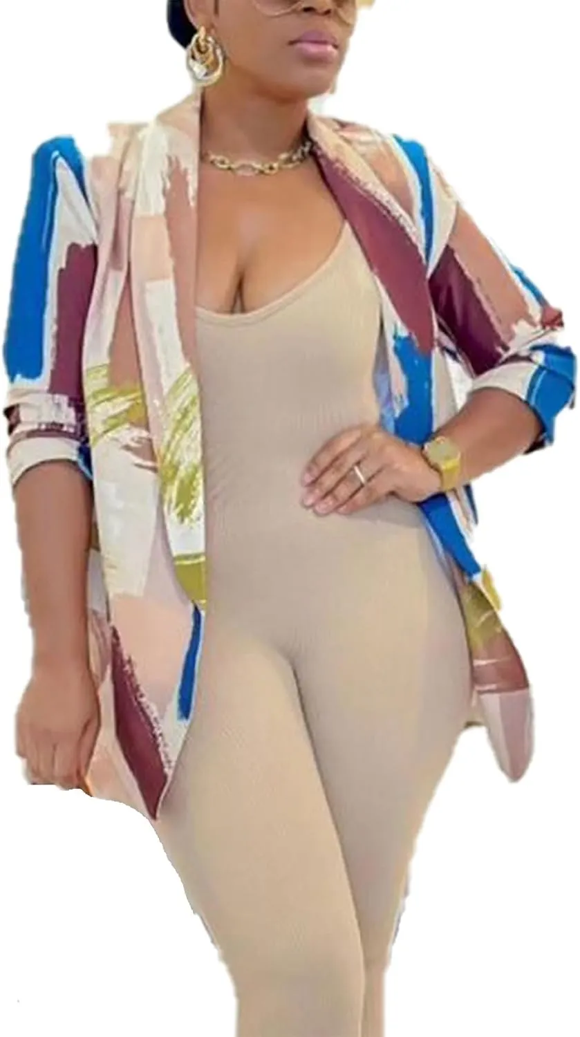 Women's Casual Blazers Jacket Colorful Tie Dye Lapel Open Front Blazer Jacket for Work Office