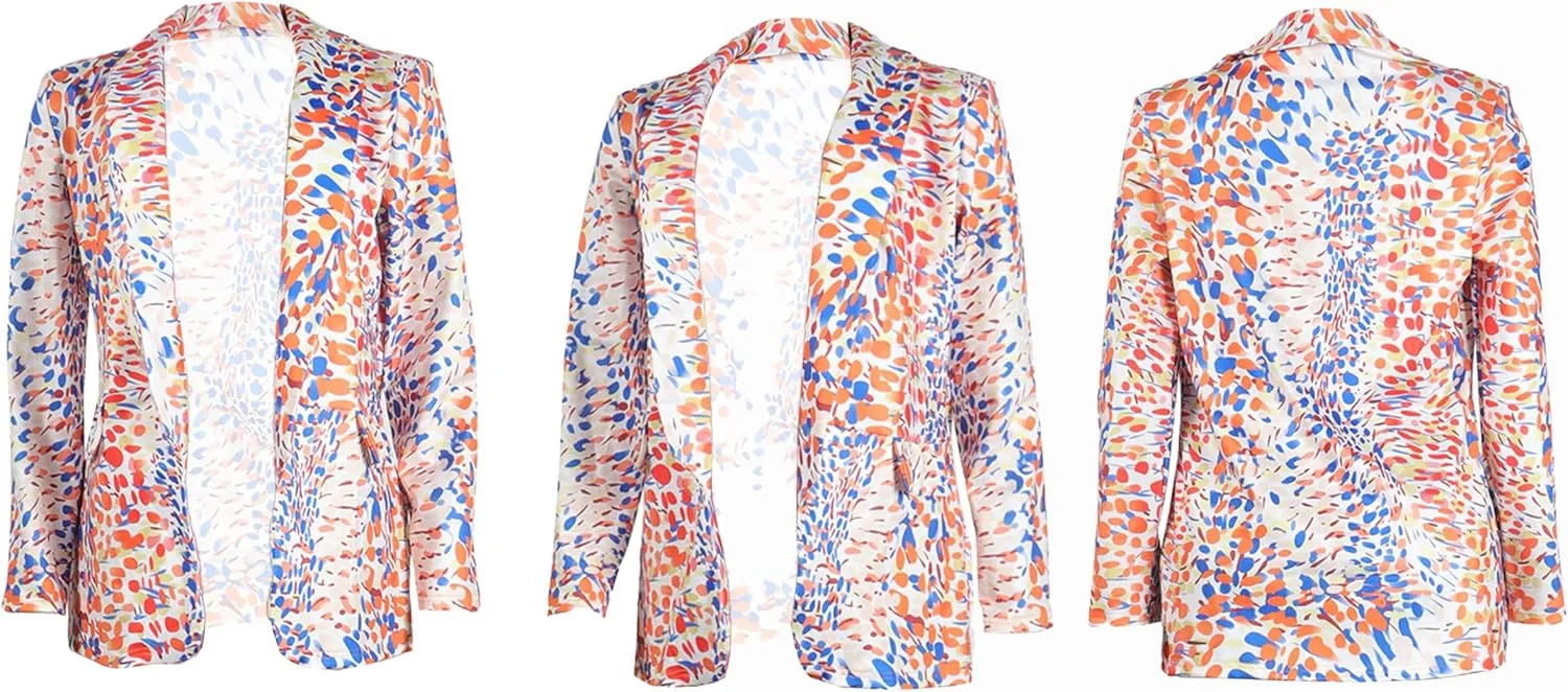 Women's Casual Blazers Jacket Colorful Tie Dye Lapel Open Front Blazer Jacket for Work Office