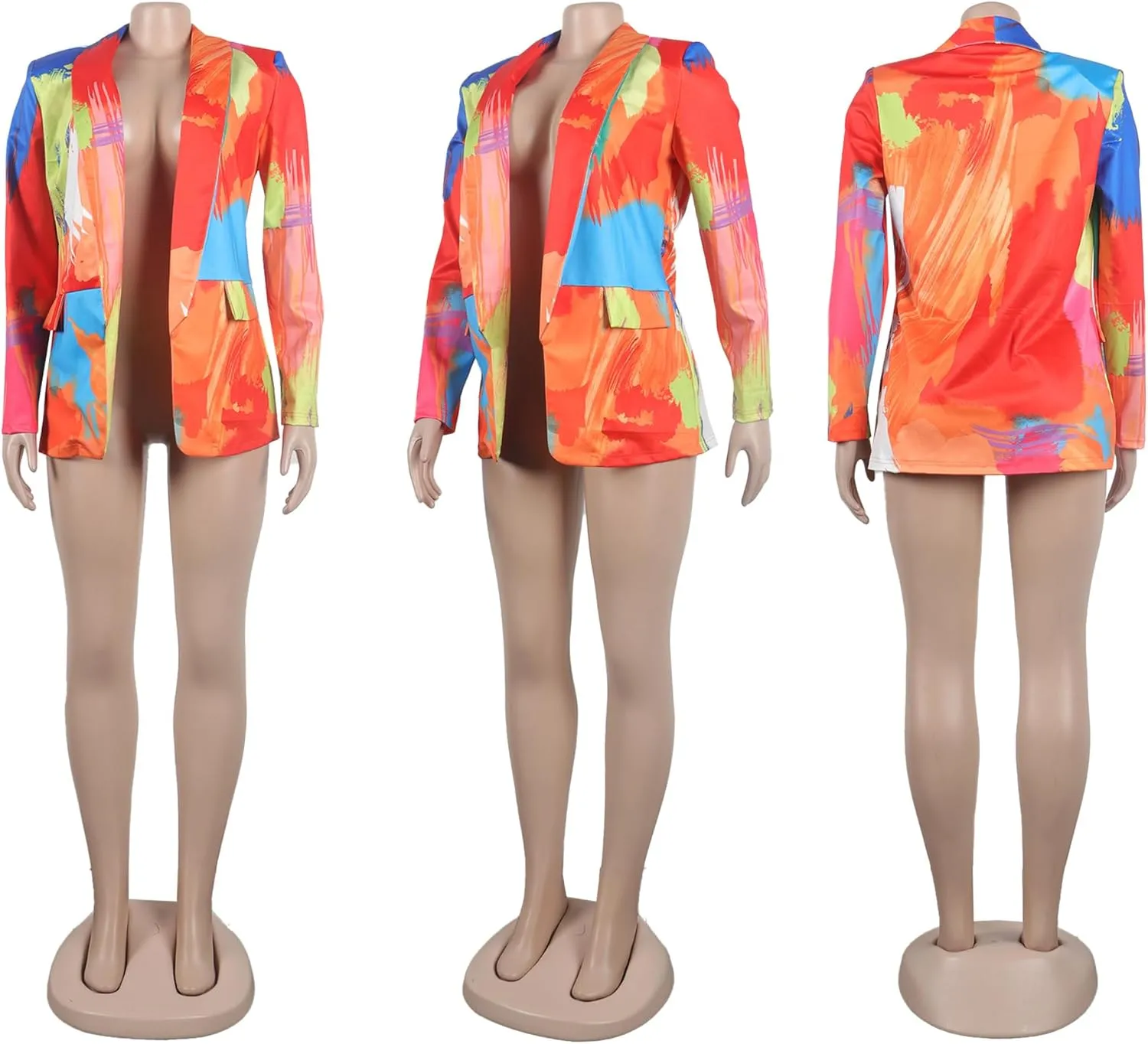 Women's Casual Blazers Jacket Colorful Tie Dye Lapel Open Front Blazer Jacket for Work Office