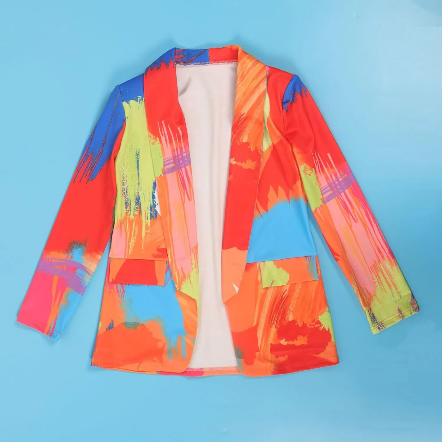 Women's Casual Blazers Jacket Colorful Tie Dye Lapel Open Front Blazer Jacket for Work Office