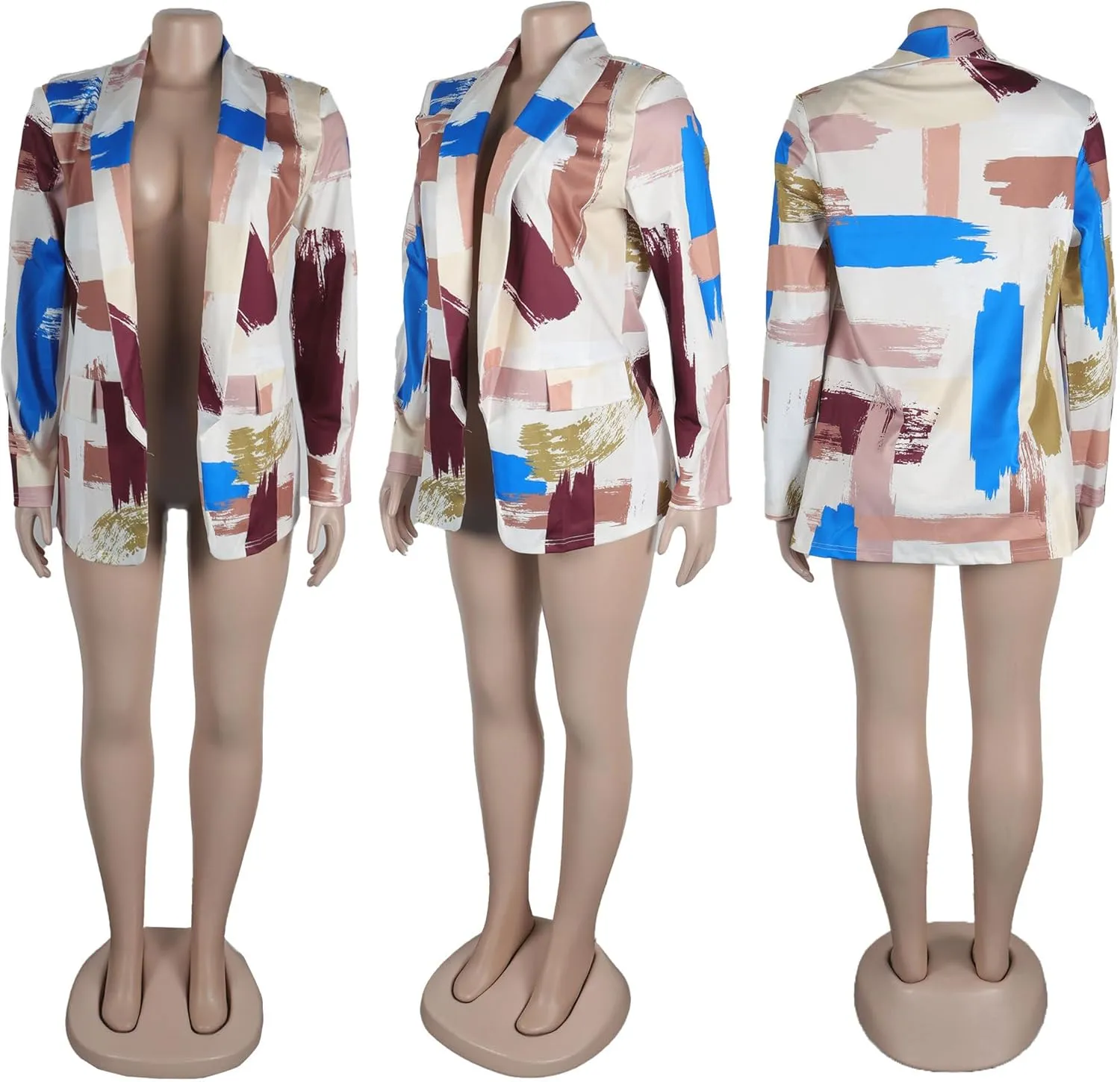 Women's Casual Blazers Jacket Colorful Tie Dye Lapel Open Front Blazer Jacket for Work Office