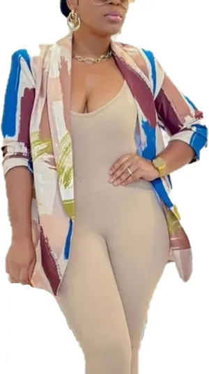 Women's Casual Blazers Jacket Colorful Tie Dye Lapel Open Front Blazer Jacket for Work Office