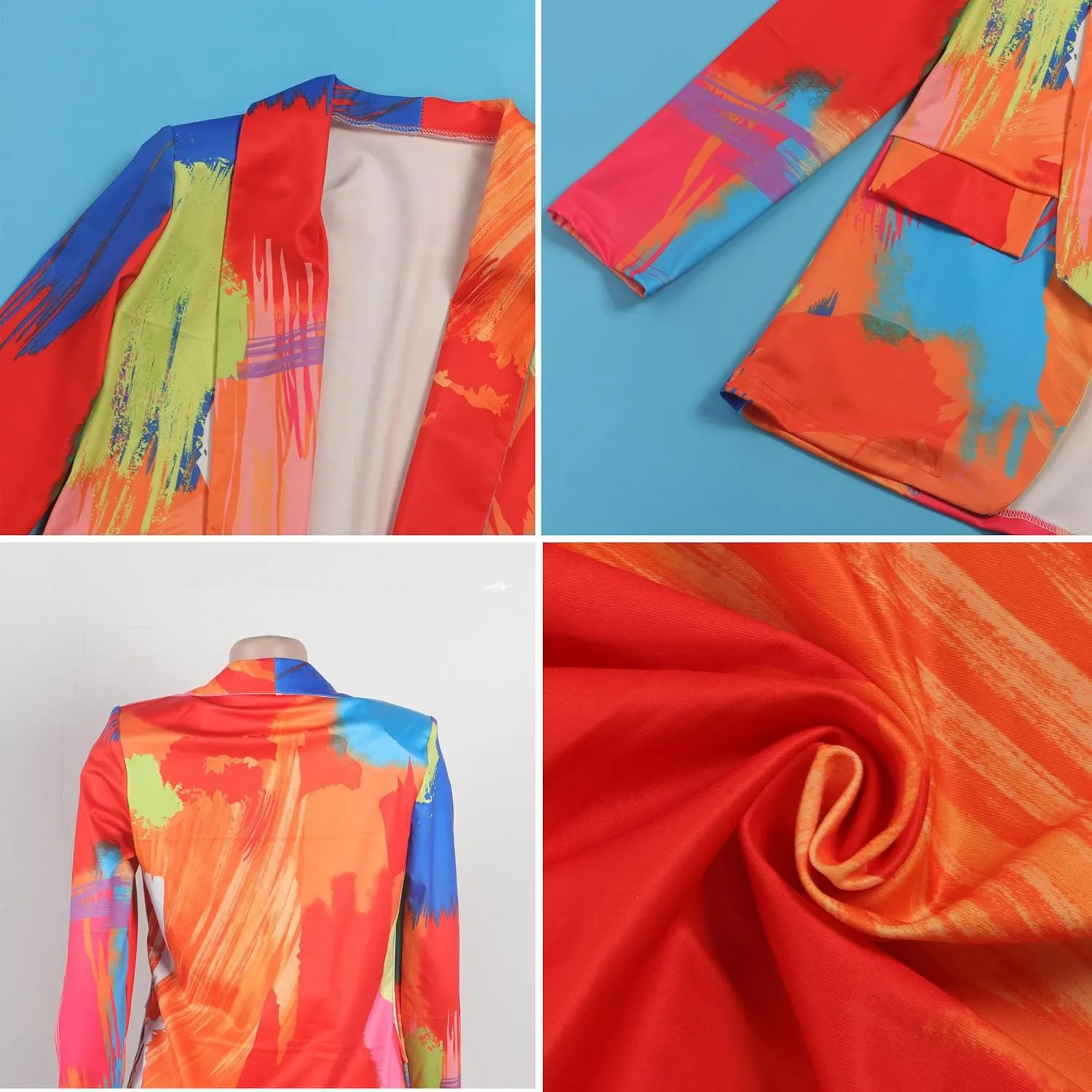 Women's Casual Blazers Jacket Colorful Tie Dye Lapel Open Front Blazer Jacket for Work Office