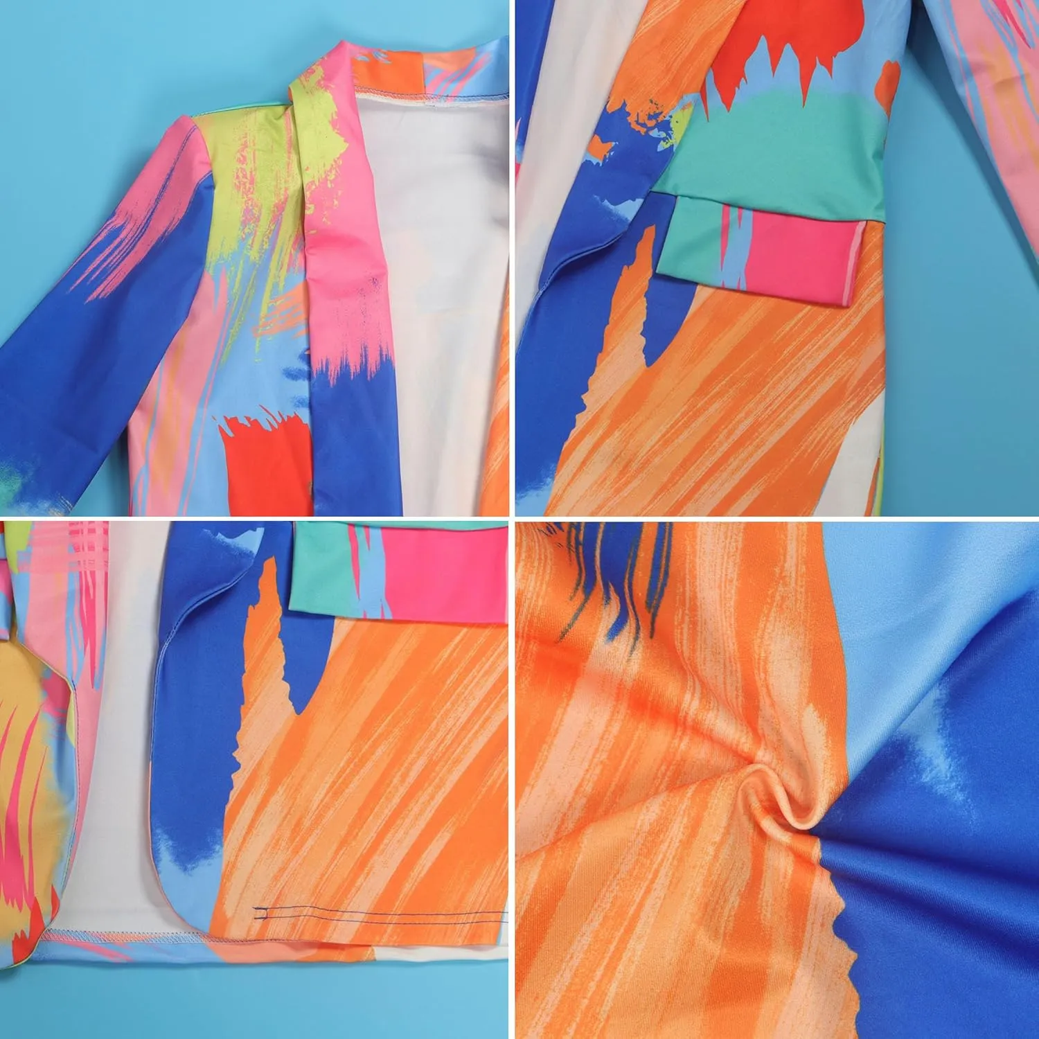 Women's Casual Blazers Jacket Colorful Tie Dye Lapel Open Front Blazer Jacket for Work Office