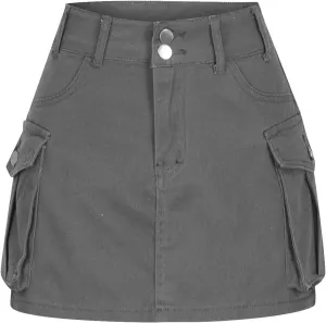 Women's Casual Button Zipper Skirt High Waist Solid Color Jean Skirt Stretch Sexy Cute Denim Skirts with Pockets