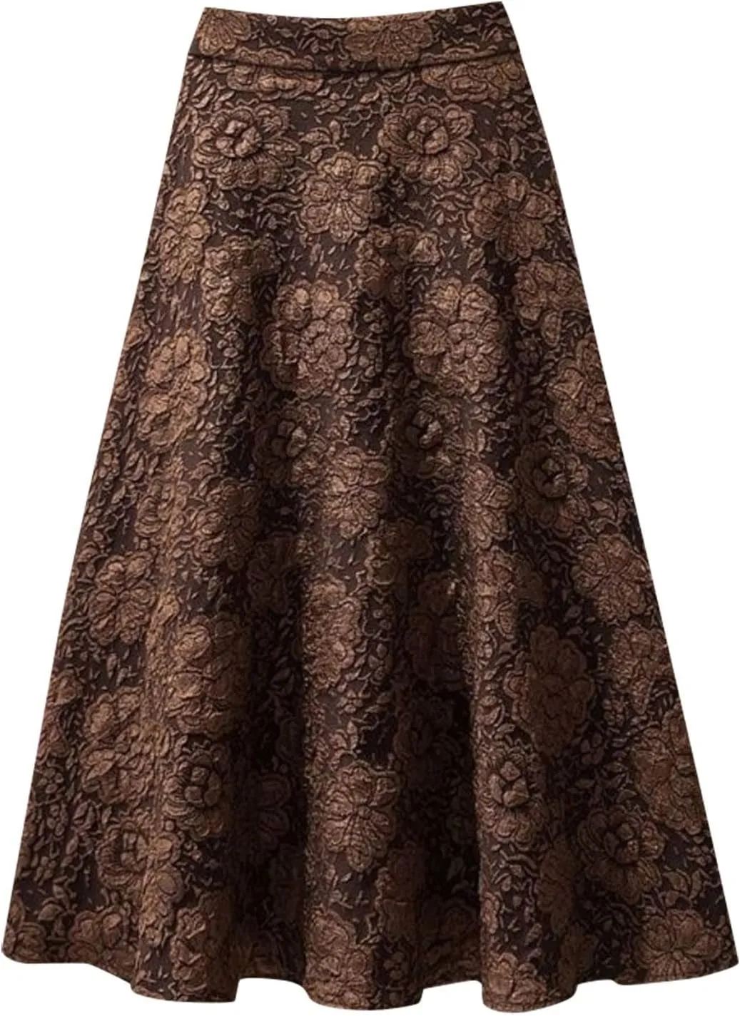 Womens Casual High Waisted A Line Solid Flower Skirts Sexy Midi Length Trendy Work Skirt for Women Floral Swing Flare