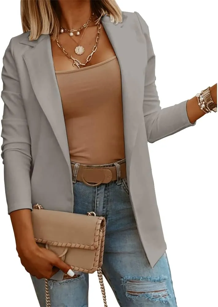 Womens Casual Long Sleeve Blazers Solid Color Knit Blazer Work Office Open Front Blazer Jacket