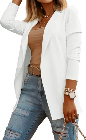 Womens Casual Long Sleeve Blazers Solid Color Knit Blazer Work Office Open Front Blazer Jacket