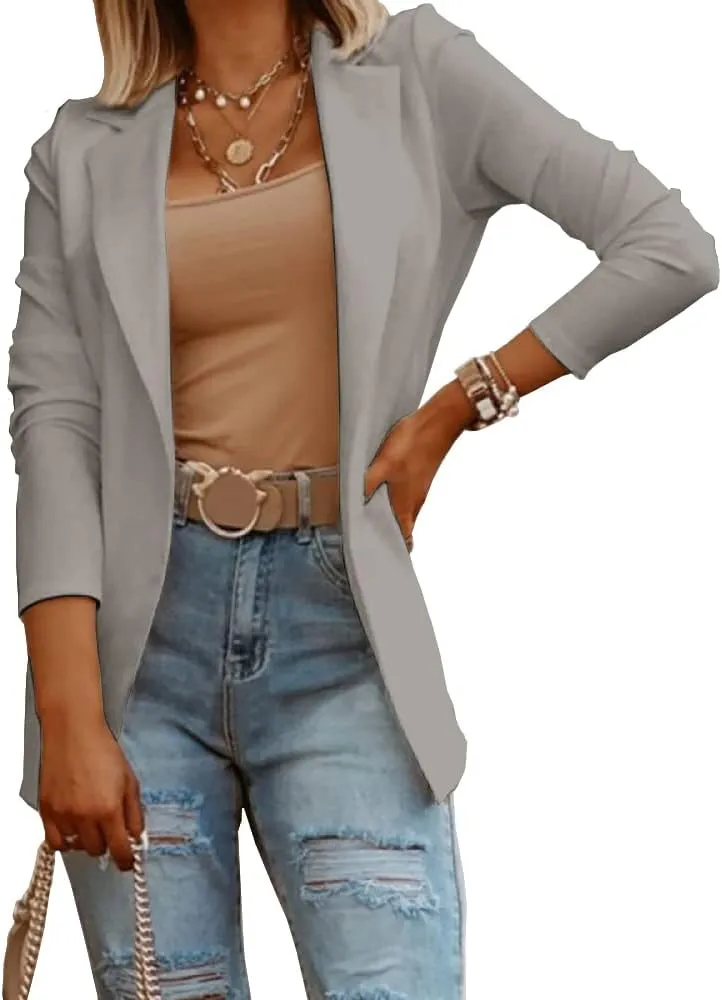Womens Casual Long Sleeve Blazers Solid Color Knit Blazer Work Office Open Front Blazer Jacket