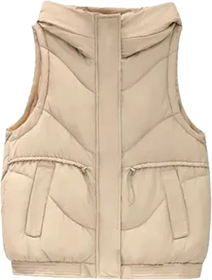 Womens Cotton Vests Autumn Winter Hooded Jacket Padded Puffer Parkas Women Sleeveless Waistcoat Down Cotton Jackets