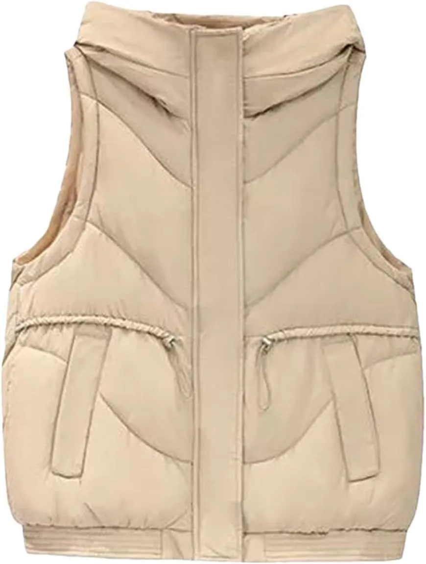 Womens Cotton Vests Autumn Winter Hooded Jacket Padded Puffer Parkas Women Sleeveless Waistcoat Down Cotton Jackets