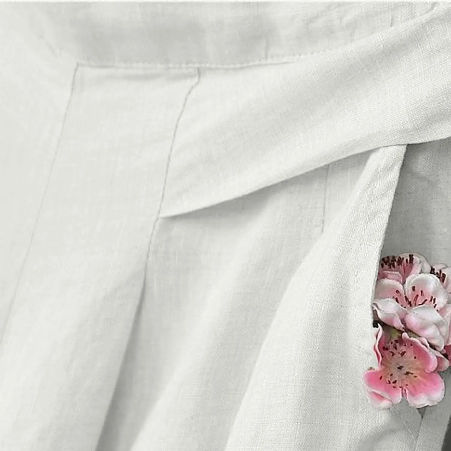 Women's Culottes Linen Blend Wide Leg Pants Elastic Waist Casual Palazzo Pants Soft Lounge Beach Trousers with Pocket