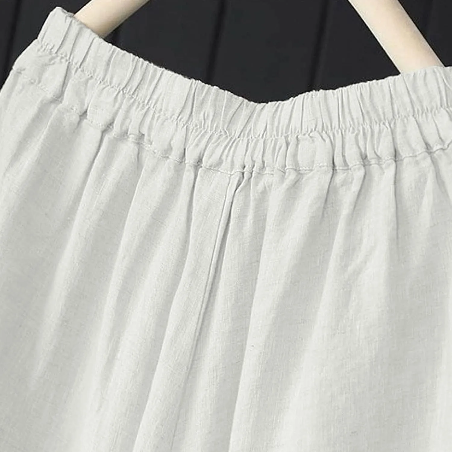 Women's Culottes Linen Blend Wide Leg Pants Elastic Waist Casual Palazzo Pants Soft Lounge Beach Trousers with Pocket