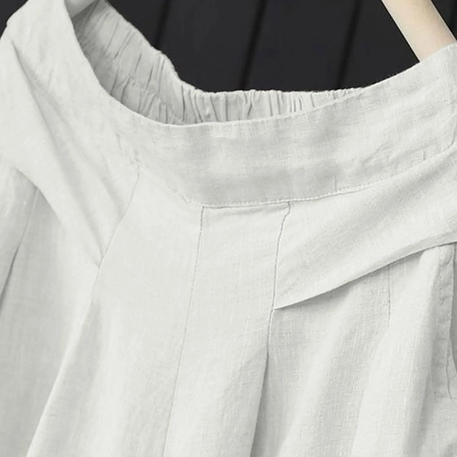 Women's Culottes Linen Blend Wide Leg Pants Elastic Waist Casual Palazzo Pants Soft Lounge Beach Trousers with Pocket