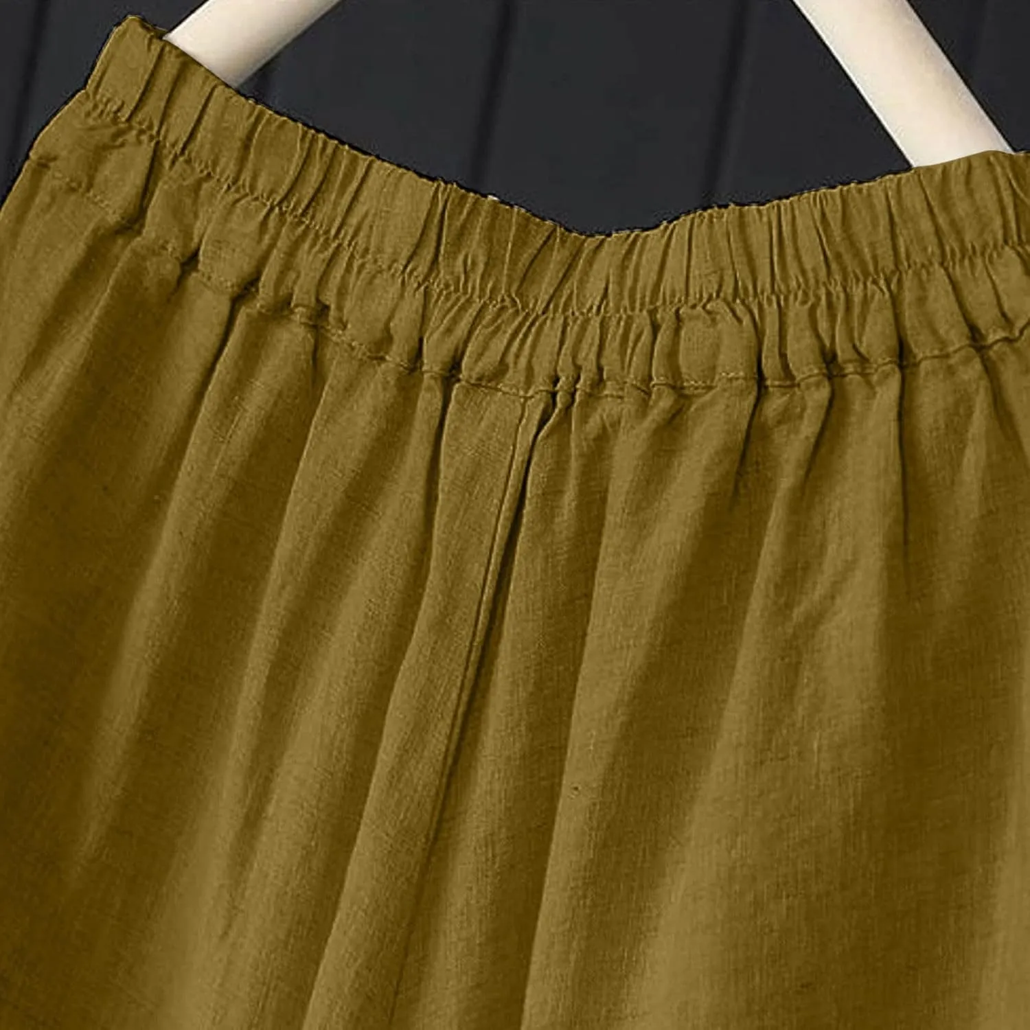 Women's Culottes Linen Blend Wide Leg Pants Elastic Waist Casual Palazzo Pants Soft Lounge Beach Trousers with Pocket