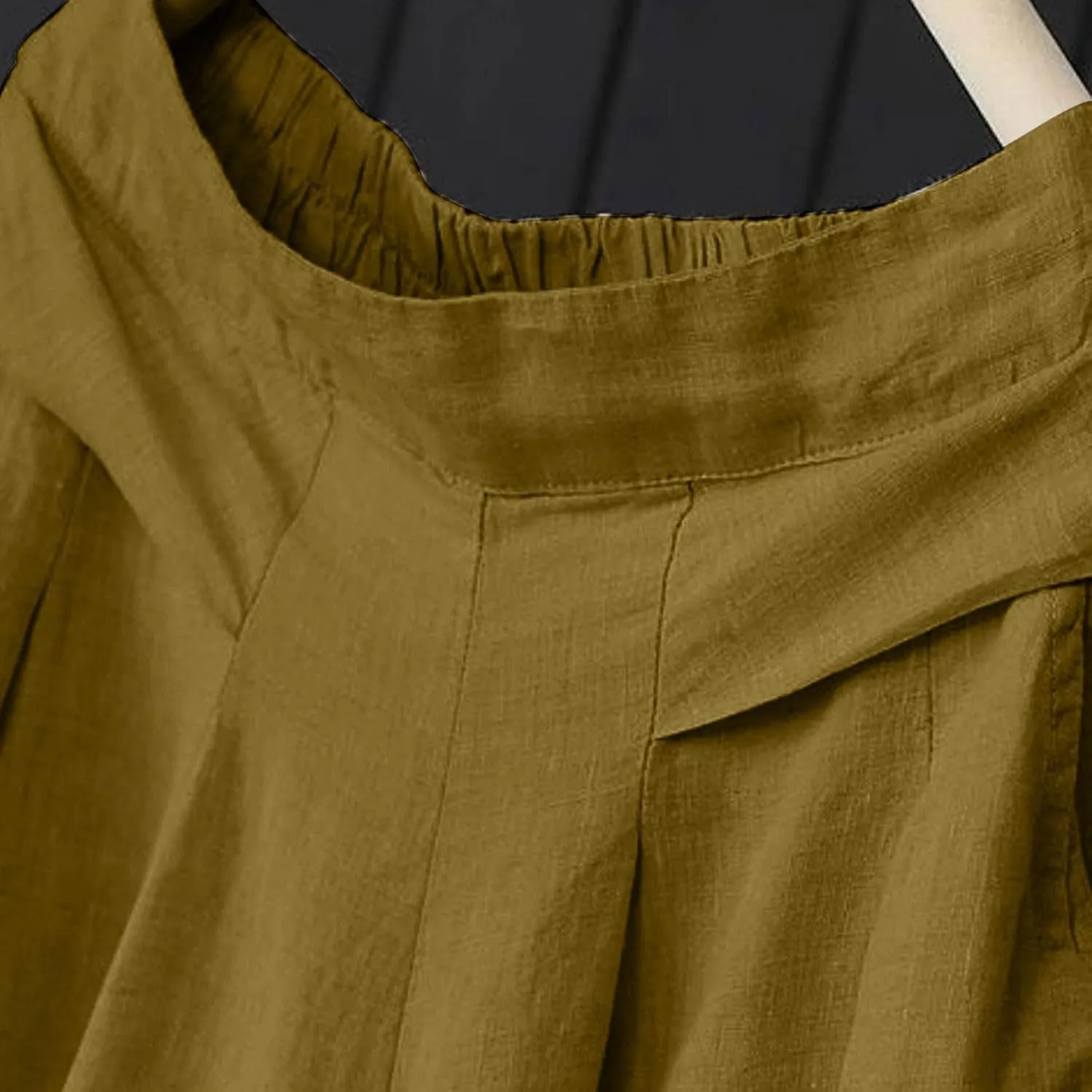 Women's Culottes Linen Blend Wide Leg Pants Elastic Waist Casual Palazzo Pants Soft Lounge Beach Trousers with Pocket