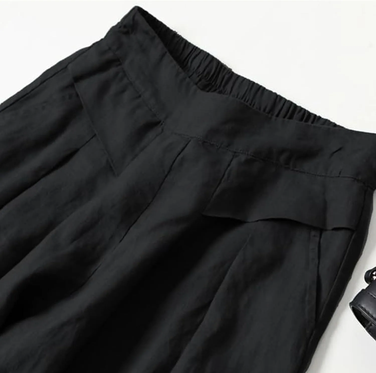 Women's Culottes Linen Wide Leg Pants Flowy Loose Cropped Pants Elastic Waist Palazzo Beach Pant Summer Casual Trouser