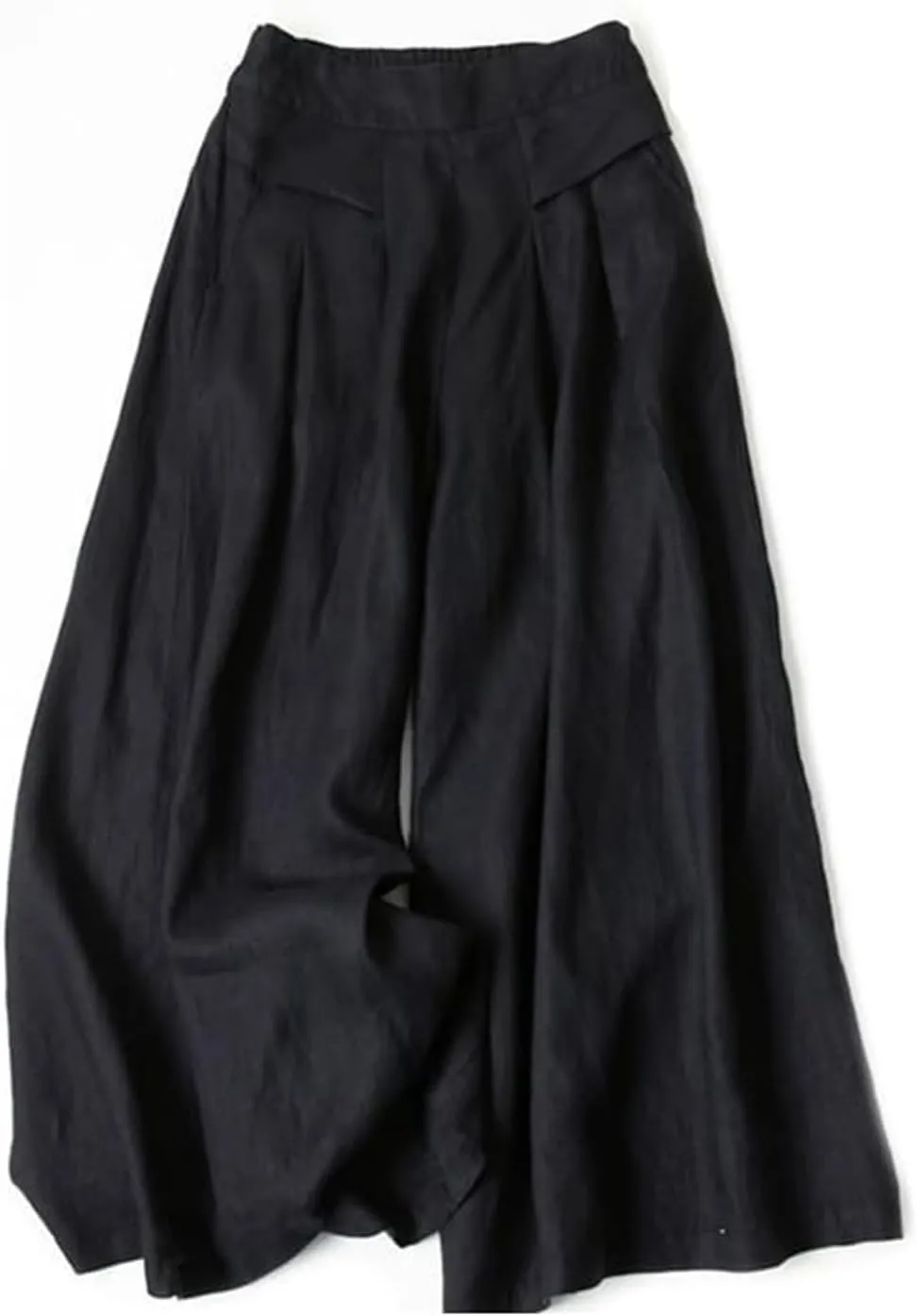 Women's Culottes Linen Wide Leg Pants Flowy Loose Cropped Pants Elastic Waist Palazzo Beach Pant Summer Casual Trouser