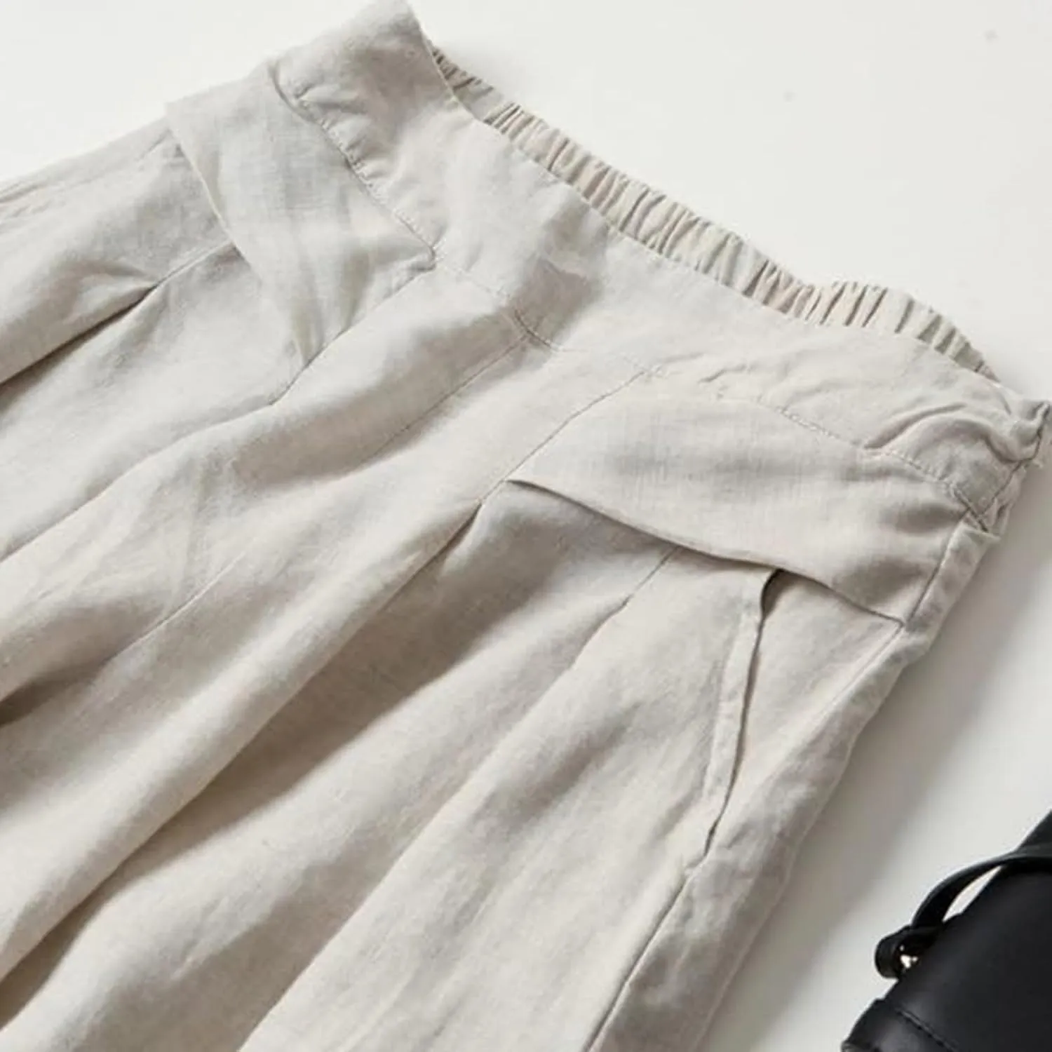 Women's Culottes Linen Wide Leg Pants Flowy Loose Cropped Pants Elastic Waist Palazzo Beach Pant Summer Casual Trouser