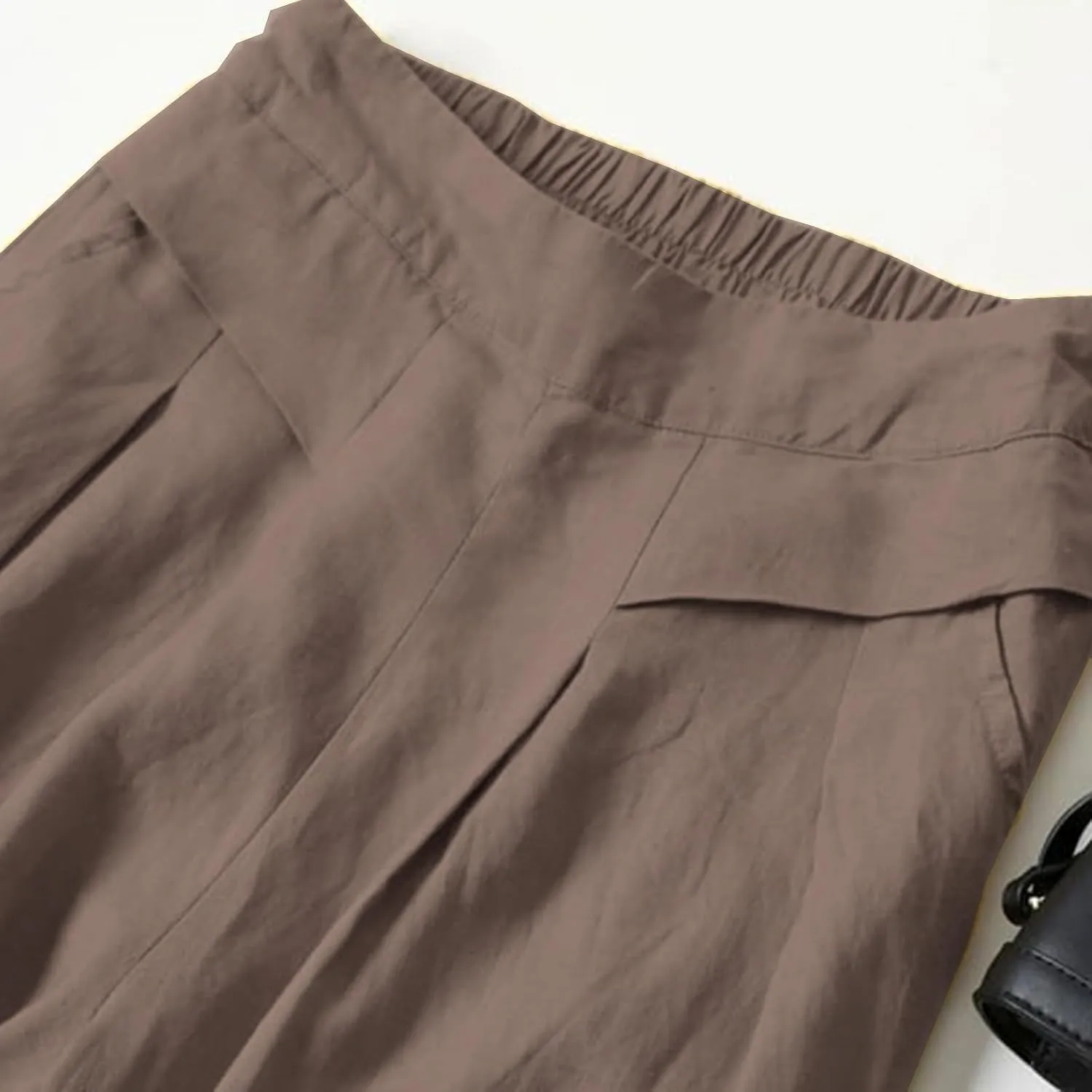 Women's Culottes Linen Wide Leg Pants Flowy Loose Cropped Pants Elastic Waist Palazzo Beach Pant Summer Casual Trouser