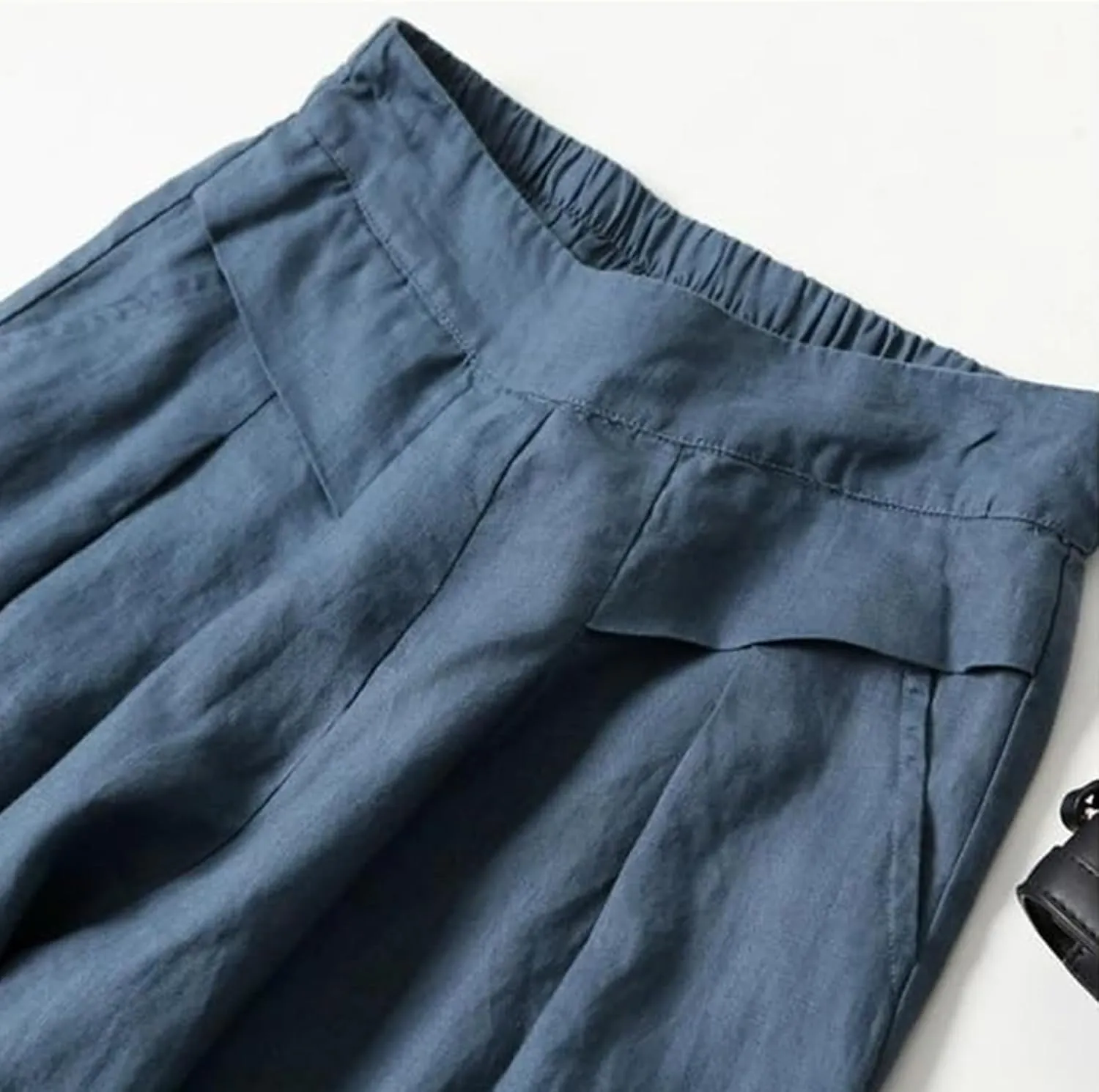 Women's Culottes Linen Wide Leg Pants Flowy Loose Cropped Pants Elastic Waist Palazzo Beach Pant Summer Casual Trouser