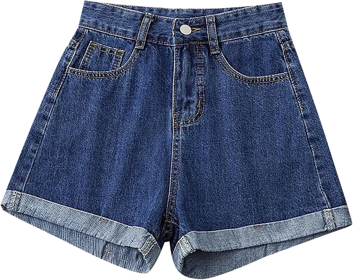 Womens Denim Shorts High Waisted Stretchy Cuffed Jean Shorts Casual Rolled Cuff Cut Off Jeans Short Summer Beach Pants