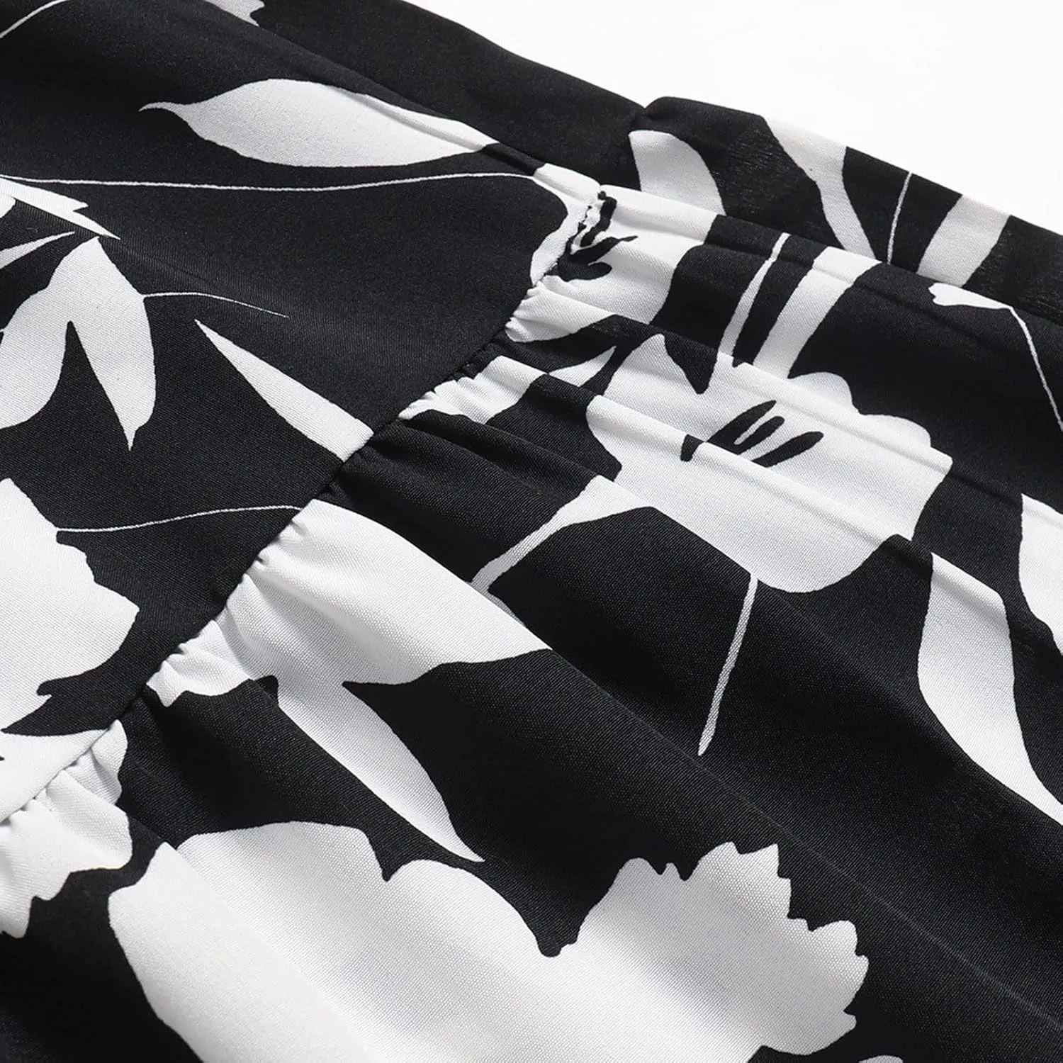 Women's Elastic High Waist Floral Print Tie Knot Pleated Flared Boho A-Line Midi Skirts, S-XL