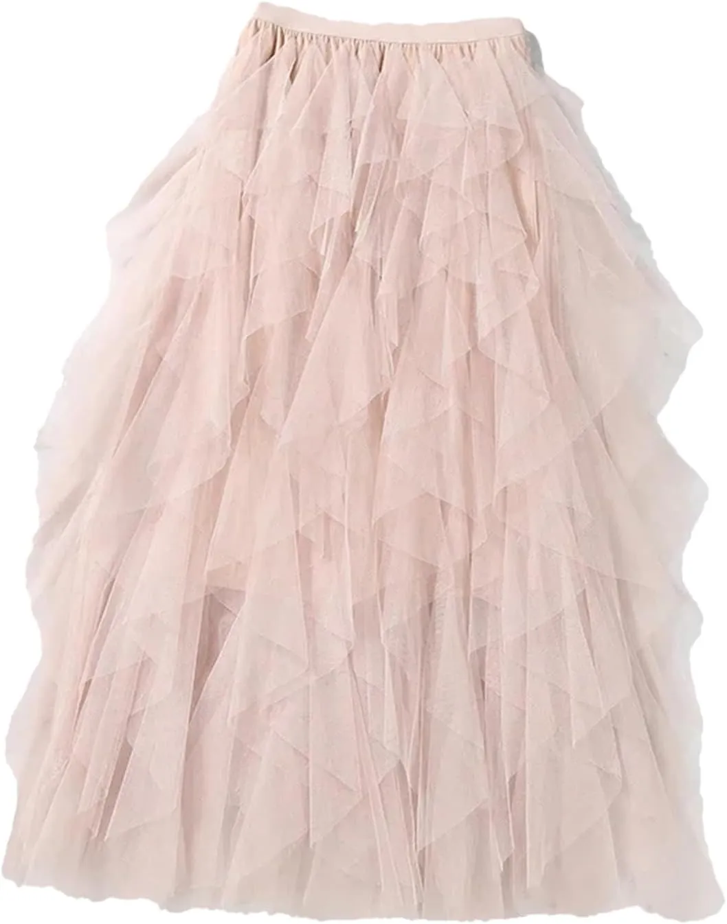 Womens Elastic High Waist Tulle Mesh Irregular Skirt Summer Girls Party Kid Girl Pleated Long Midi Skirts