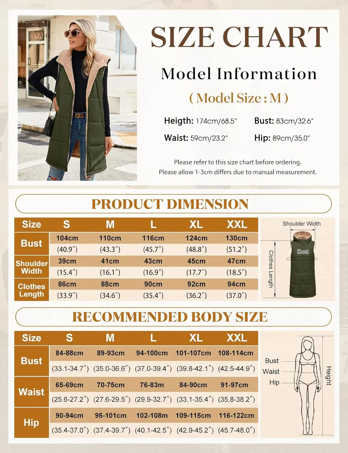 Womens Fall Reversible Vests Sleeveless Fleece Hoodie Jacket Zip Up Winter Warm Hooded Long Coat Outerwear with Pockets