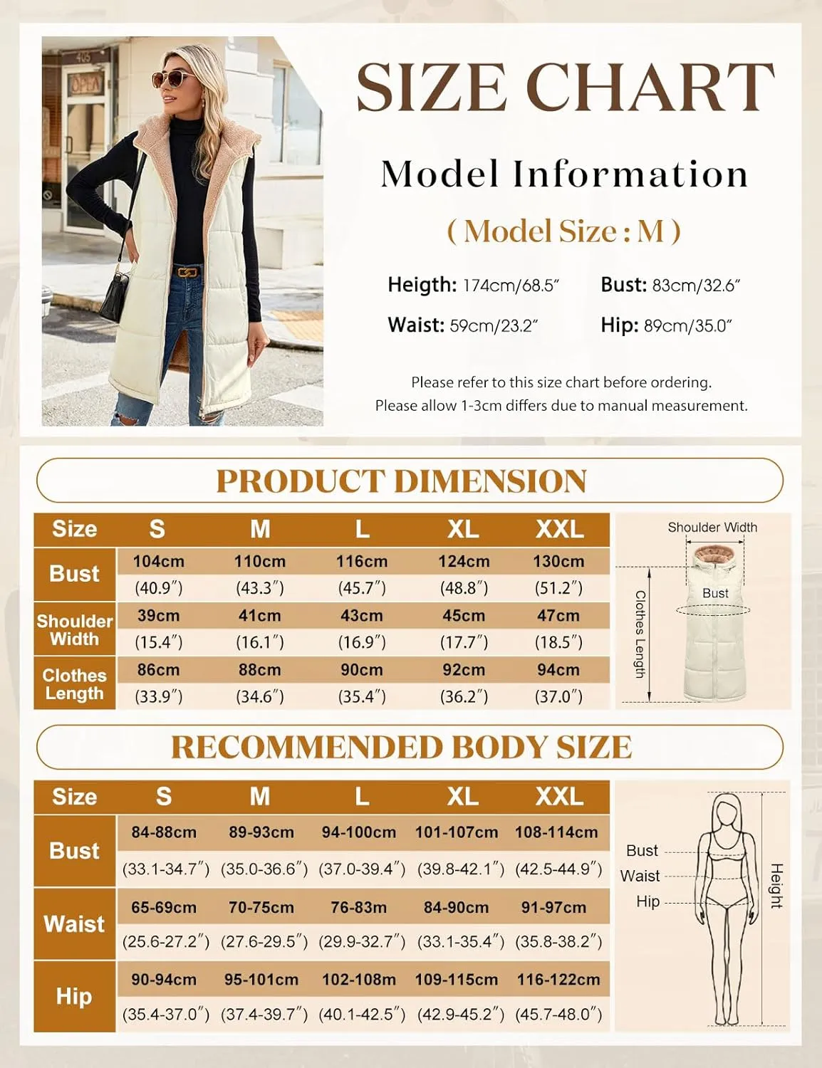 Womens Fall Reversible Vests Sleeveless Fleece Hoodie Jacket Zip Up Winter Warm Hooded Long Coat Outerwear with Pockets