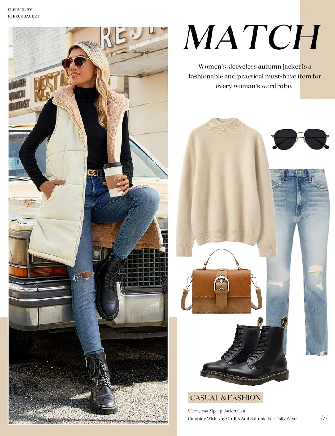 Womens Fall Reversible Vests Sleeveless Fleece Hoodie Jacket Zip Up Winter Warm Hooded Long Coat Outerwear with Pockets