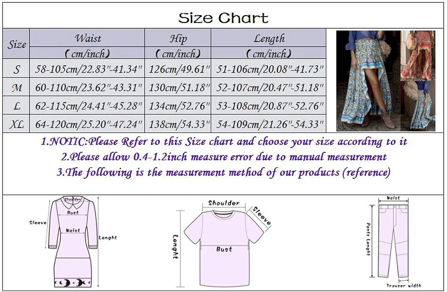 Women's Floral Skirt High Waist Long Skirt Vintage Irregular Tiered Midi Skirts A-Line Long Casual Asymmetrical