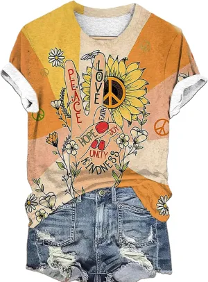 Womens Floral Tshirts Shirts for Women Peace Sign Hippie Shirts Cute Boho Bohemian Clothes for Women