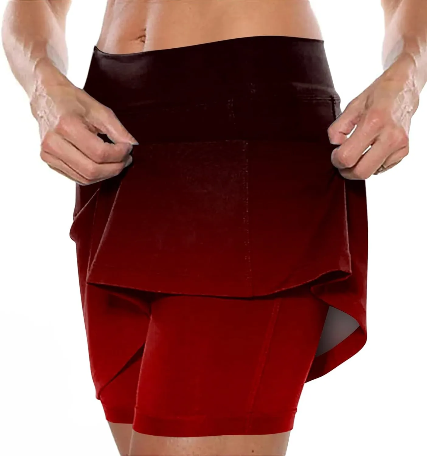 Womens Gradient Athletic Pantskirt 2024 Summer Fashionable Double Layer Safety Shorts Pants Mid Waisted Tennis Yoga Culottes