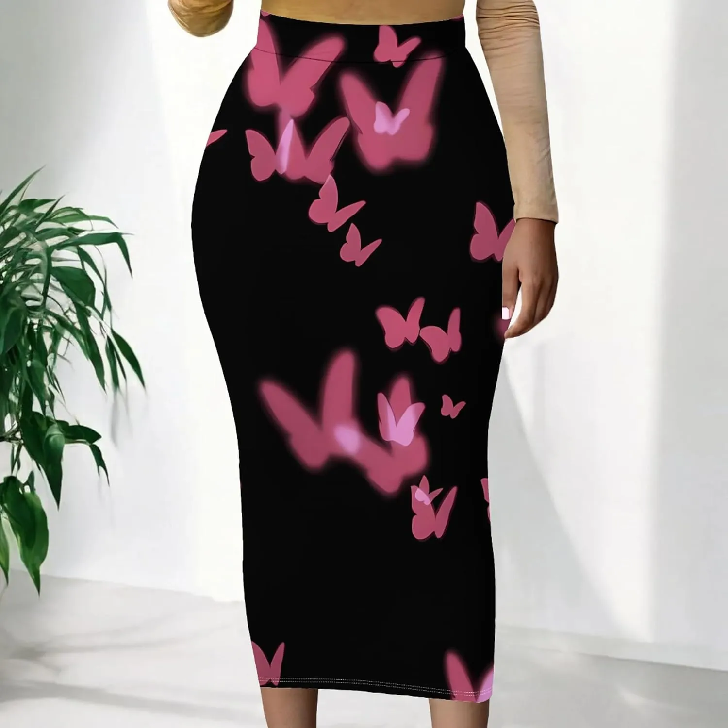 Women's High Waist Tummy Slim Bodycon Club Maxi Long Pencil Skirts Summer Fall Casual Elastic Below Knee Office Work Skirt