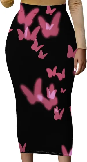 Women's High Waist Tummy Slim Bodycon Club Maxi Long Pencil Skirts Summer Fall Casual Elastic Below Knee Office Work Skirt